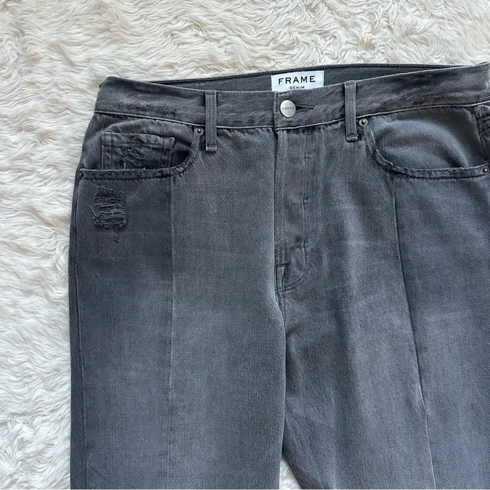 Frame Jeans Denim Nouveau Le Mix Straight Leg Crop Distressed Raw Hem Gray 32 - Picture 6 of 14